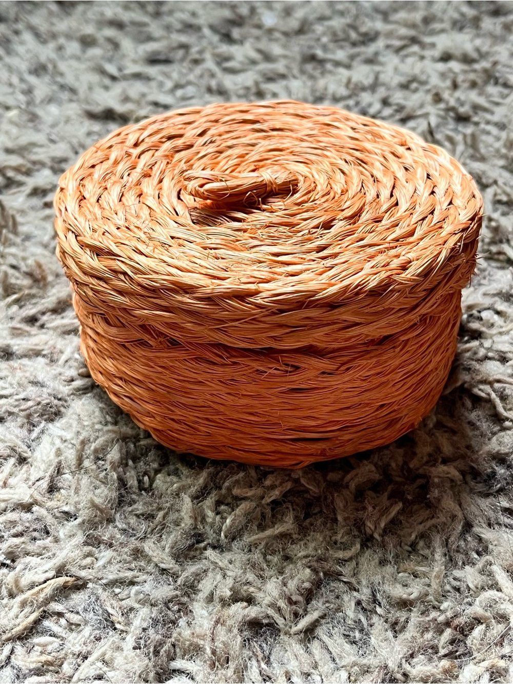 Set of 6 Vintage Wicker Rattan Drink Coasters & Woven Basket Holder with Lid 4”